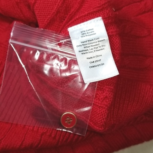 Talbots Women's Sweater Size S Petite Red Cotton Blend Cable Knit Crew Neck - Picture 6 of 7
